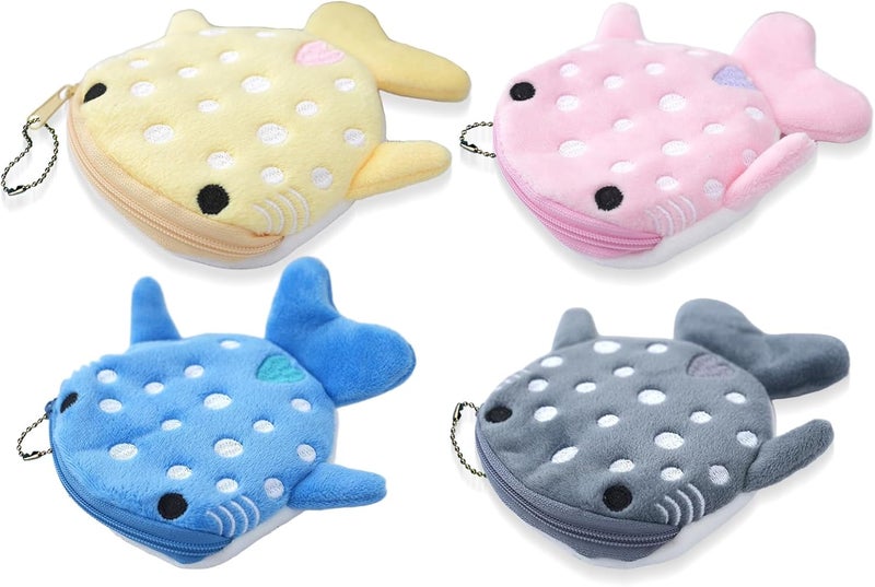 SCORYULE Cute Whale Shark Coin Purse, 4PCS Funny and Practical Coin Pouch, Kawaii Wallet with Zipper Keychain for Women - Image 1